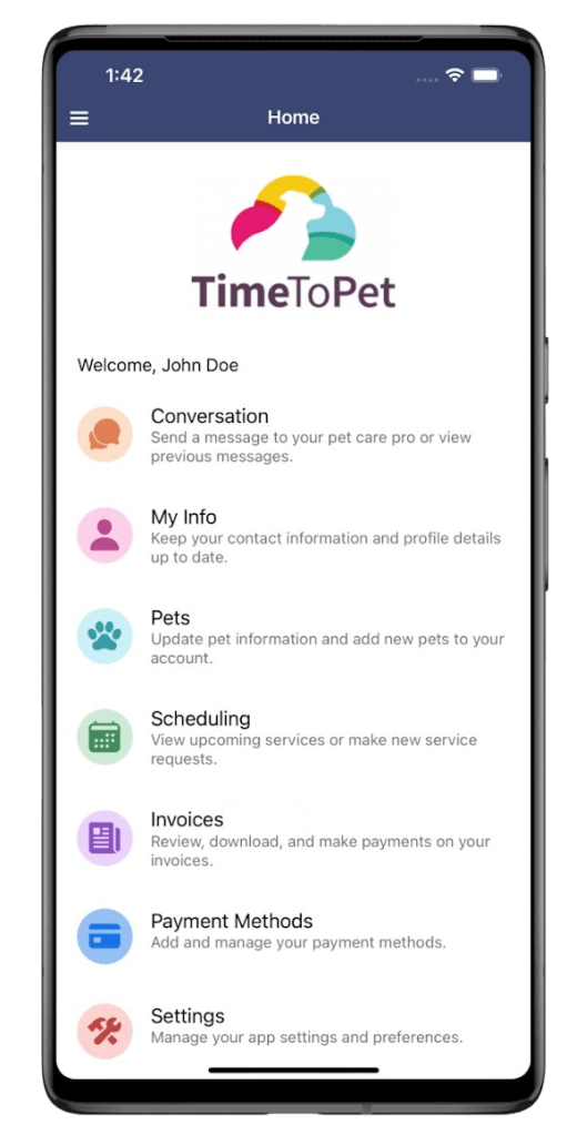 Time To Pet app in phone screen